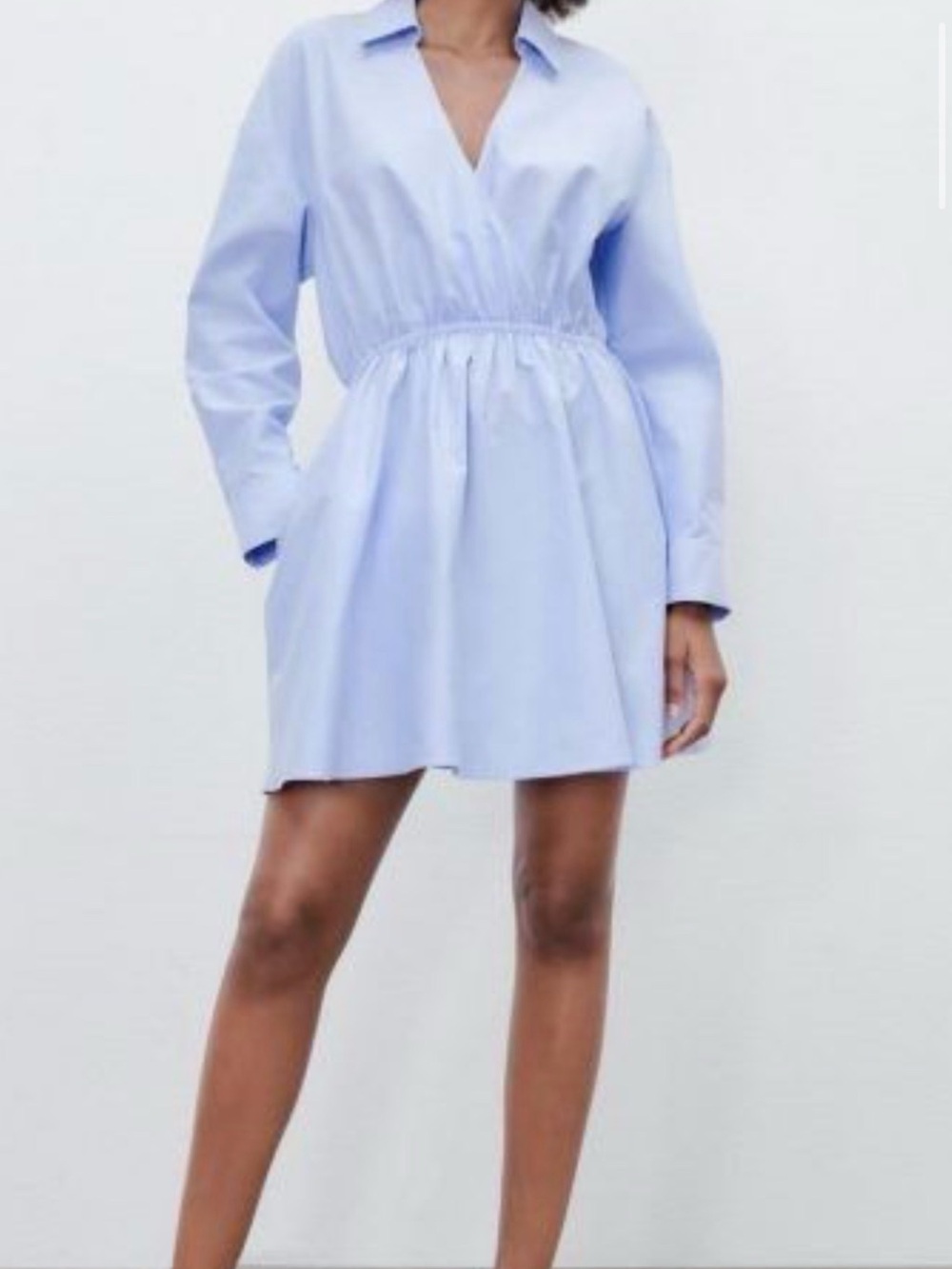 Zara Light Blue Mini Shirt Dress with Elastic Waist